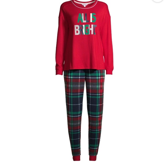 Secret Treasures Other - Secret Treasures Pajama Set All Is Bright Long Sleeve Top & Plaid Joggers Sz S